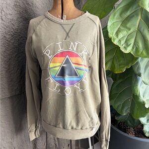 Pink Floyd Olive Crewneck Sweatshirt with Rainbow Prism Graphic
